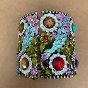 Adjustable/Expandable metal cuff bracelet; floral